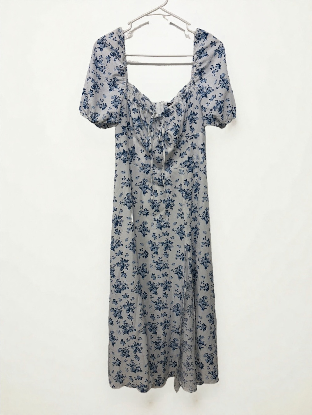 SHEIN White Maxi Dress with Blue Floral Print